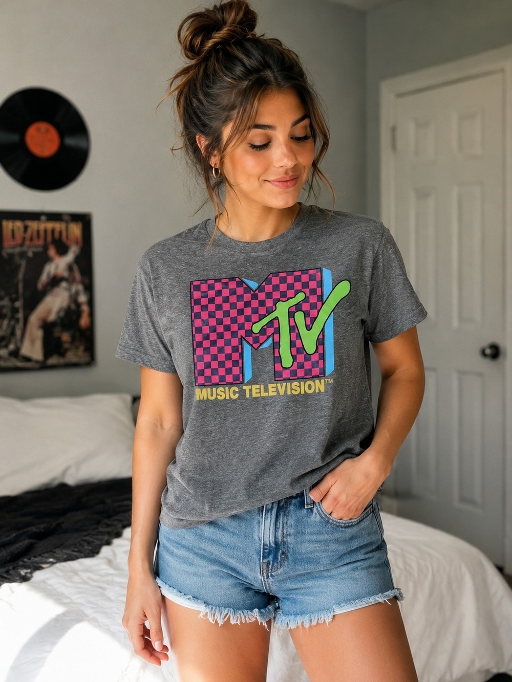 MTV Graphic Tee Shirt XL 14/16 Gray Retro Music Television T-Shirt